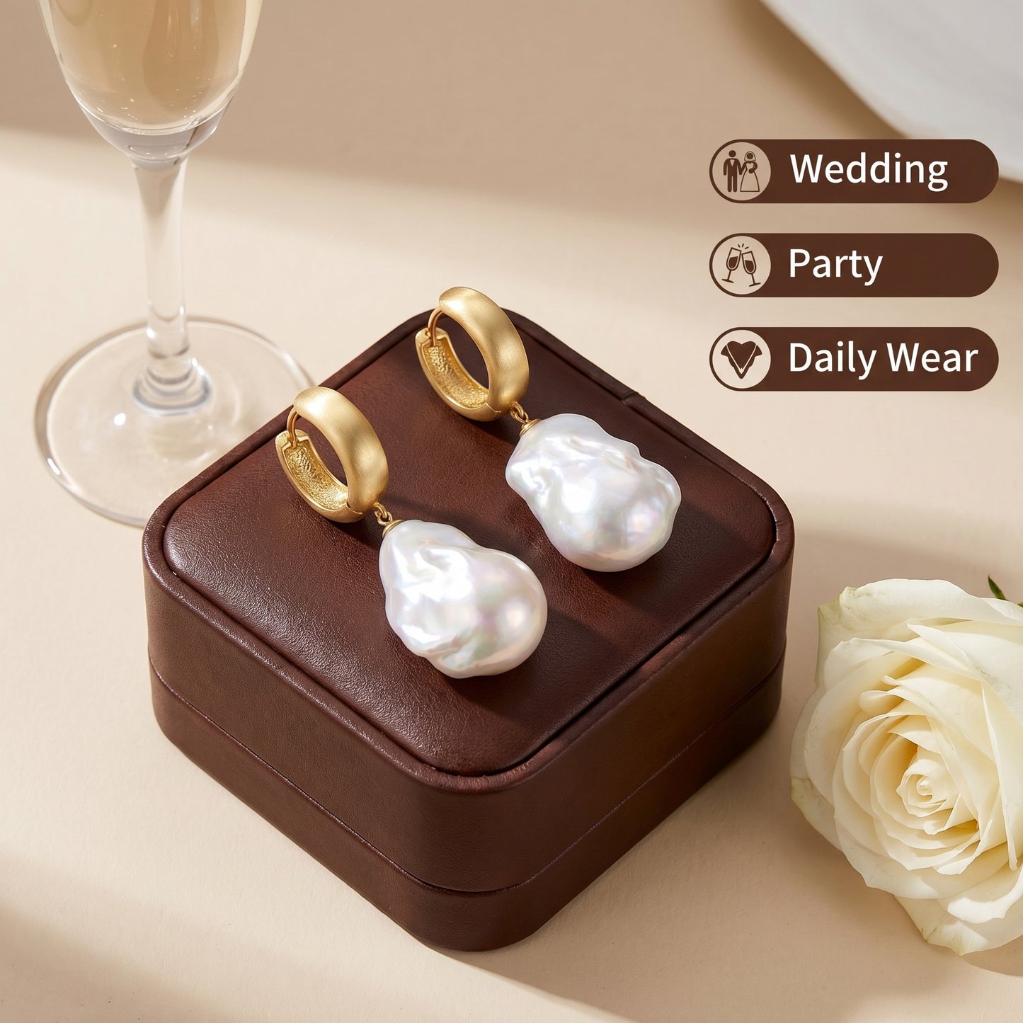 Aurora White Baroque Pearl Earrings – S925 Sterling Silver, 15-28mm Natural Freshwater