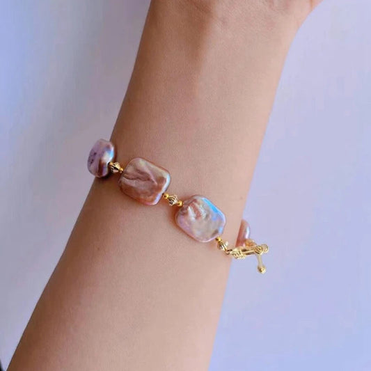 Colorful Baroque Sugar Pearl Bracelet – 15-20mm, 14K Gold Filled, OT Buckle