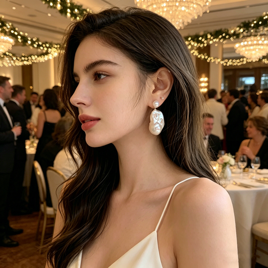 Double Bead Baroque Pearl Earrings – 15-25mm Natural Freshwater, Retro Irregular