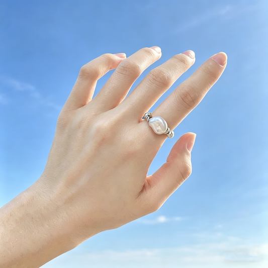 Natural Freshwater Pearl Ring – Adjustable S925 Silver, Natural Freshwater, AAAAA