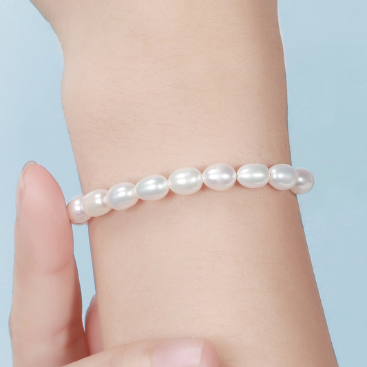 Oval Pearl Box Chain Bracelet