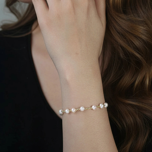 Round Pearl Beads Ball Chain Bracelet