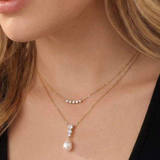 Round Pearl & Zirconia Pendant Necklace