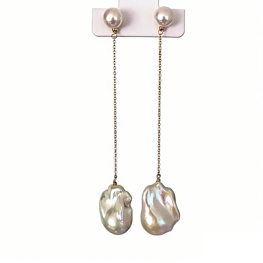 Double Baroque Pearl Earrings – 15-25mm Natural Freshwater, S925