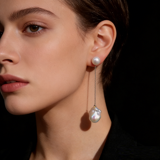 Double Baroque Pearl Earrings – 15-25mm Natural Freshwater, S925