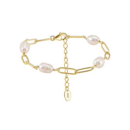 Fashion Paperclip Freshwater Pearls Bracelet