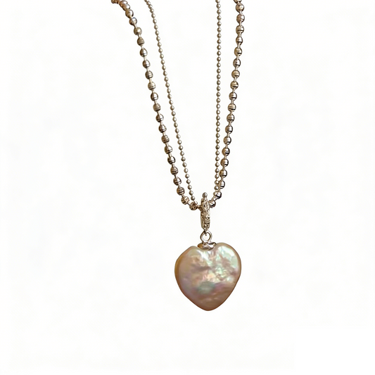 Heart Shape Baroque Pearl Pendant Necklace – S925 Silver Double Chain