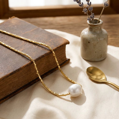 Nugget Chain Big Pearl Choker Necklace