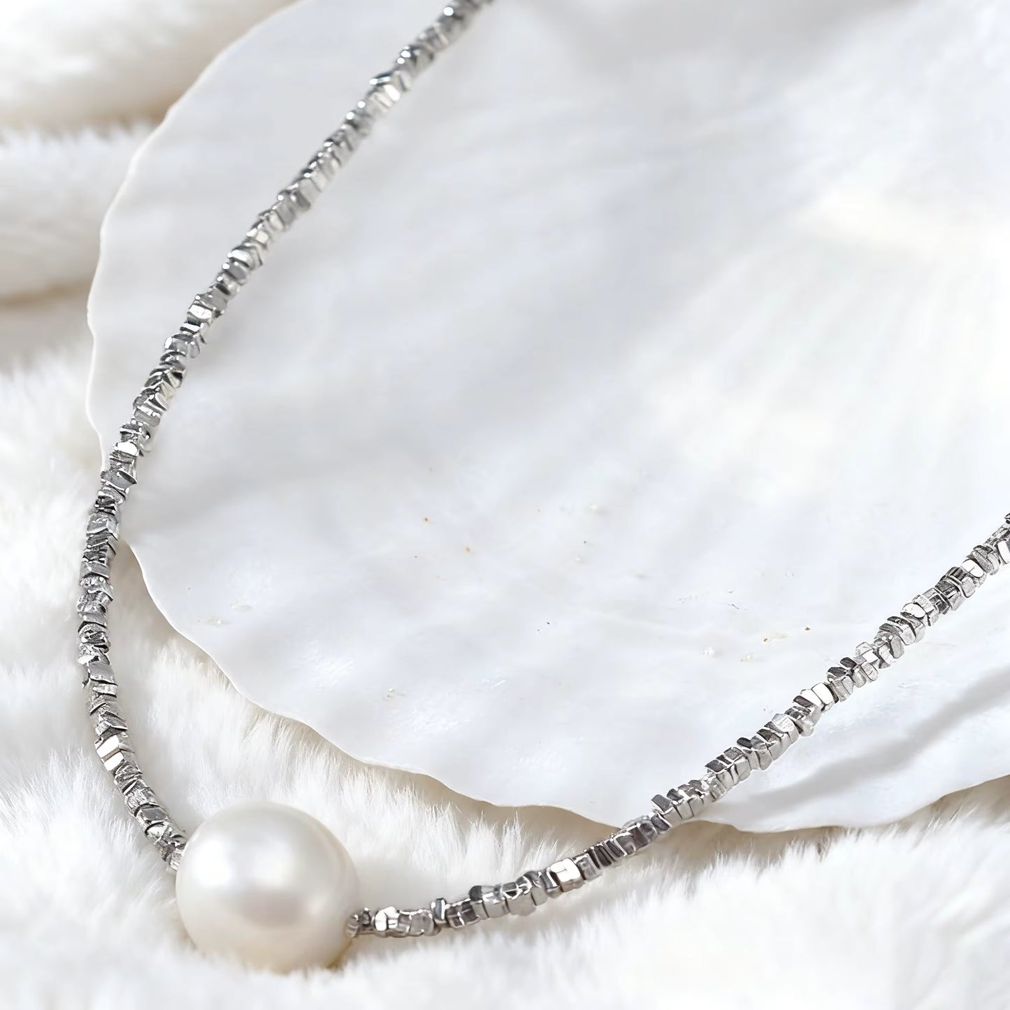 Nugget Chain Big Pearl Choker Necklace