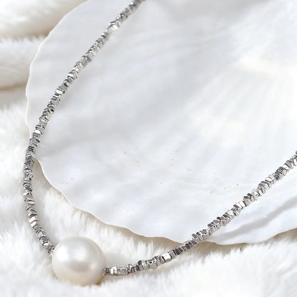 Nugget Chain Big Pearl Choker Necklace