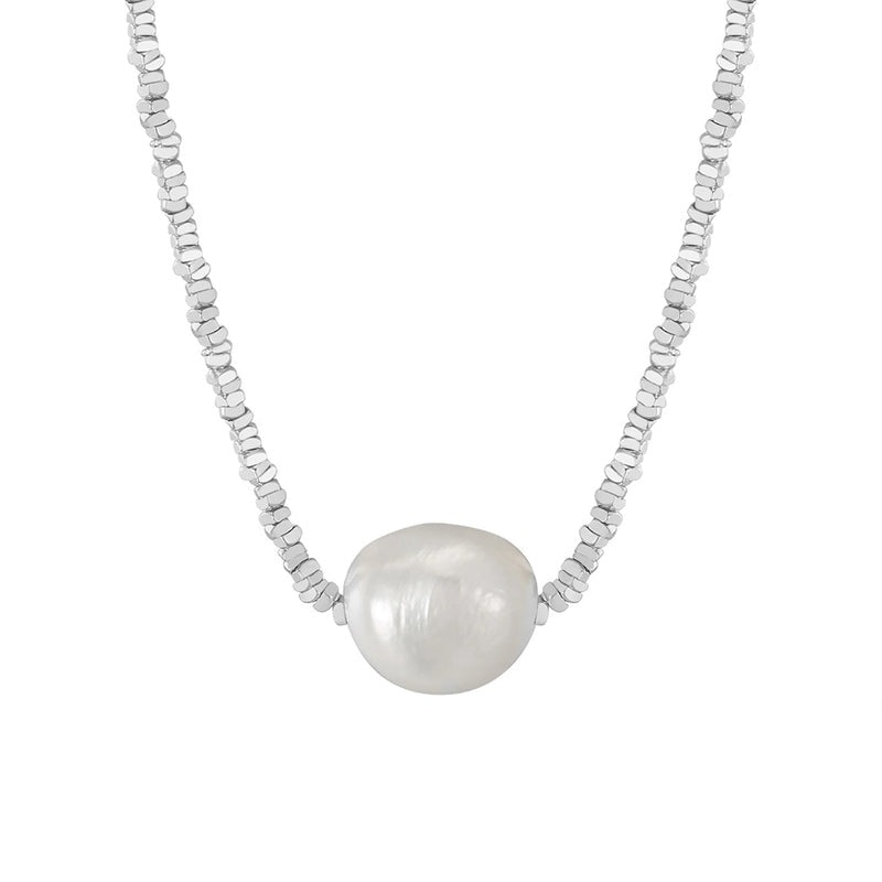 Nugget Chain Big Pearl Choker Necklace