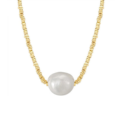 Nugget Chain Big Pearl Choker Necklace