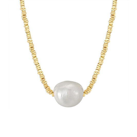 Nugget Chain Big Pearl Choker Necklace