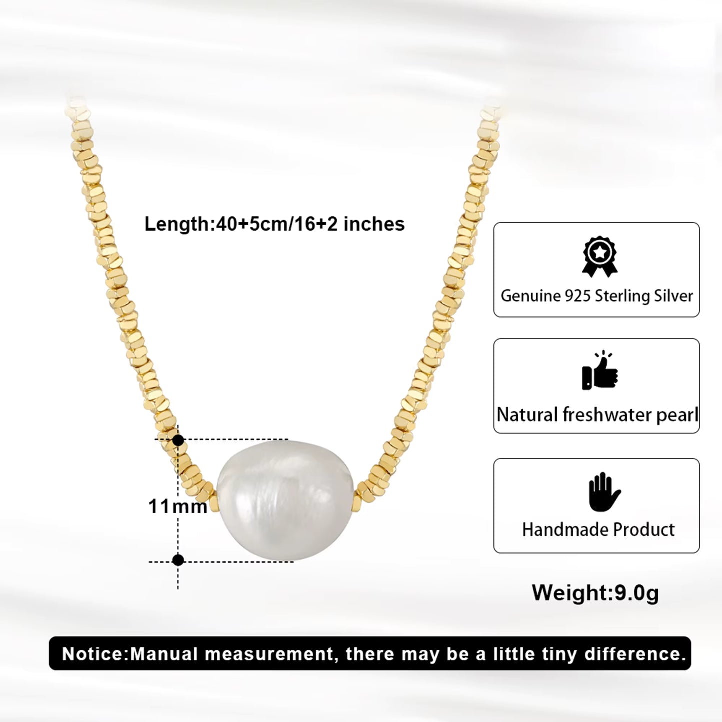 Nugget Chain Big Pearl Choker Necklace