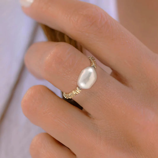 Nugget Chain Pearl  Ring