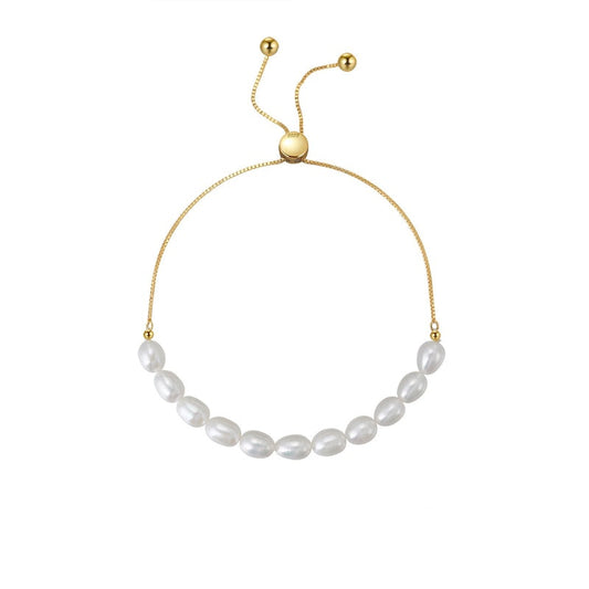 Oval Pearl Box Chain Bracelet