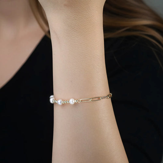 Paperclip Link Chain Pearl Bracelet