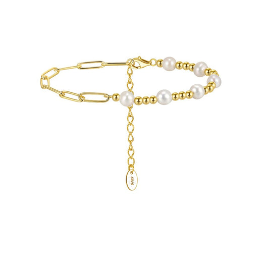 Paperclip Link Chain Pearl Bracelet