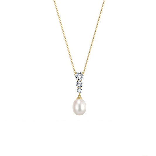 Round Pearl & Zirconia Pendant Necklace