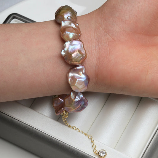 Alien Baroque Pearl Bracelet – Natural Colorful Freshwater with Zircon