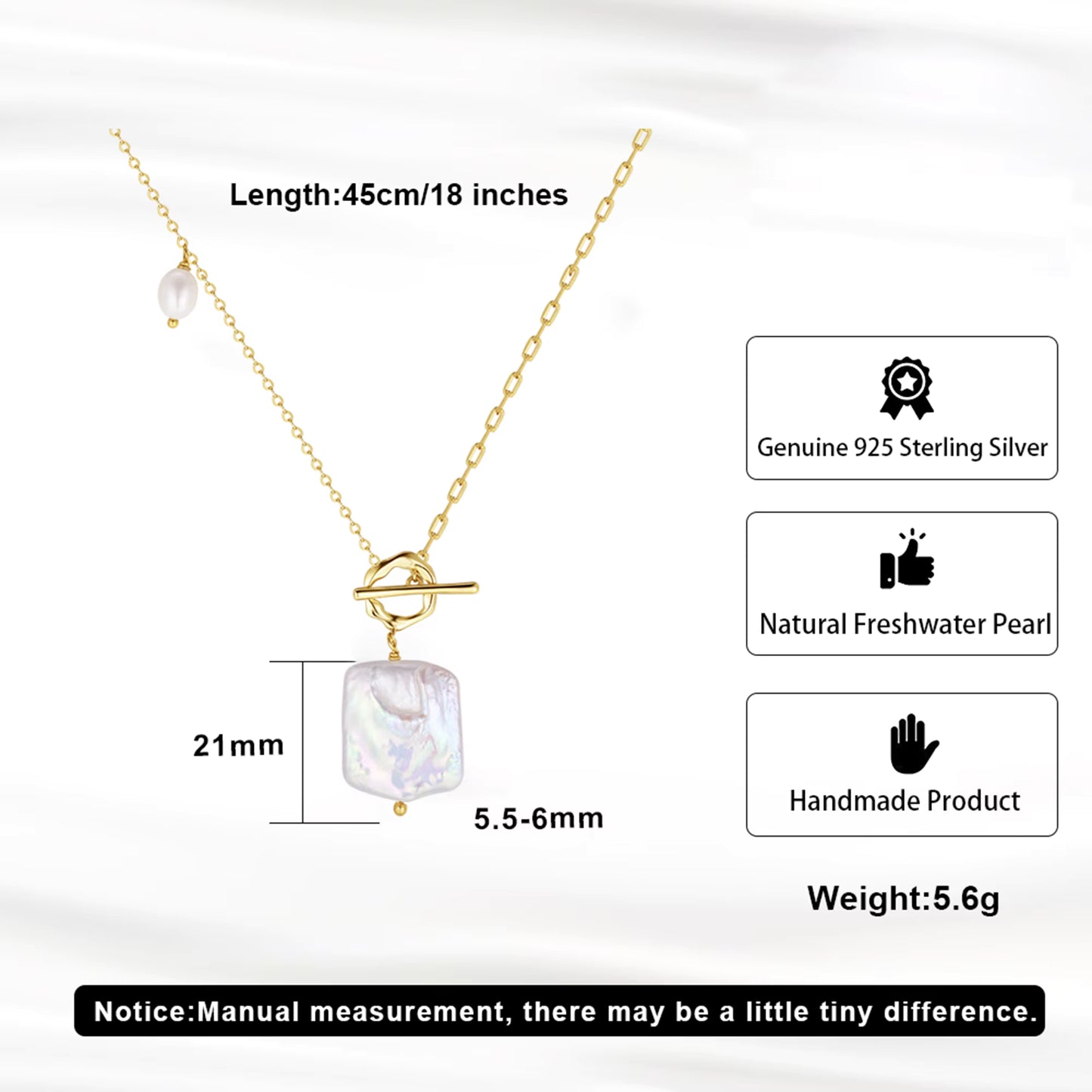 Square Baroque Pearl Pendant Necklace