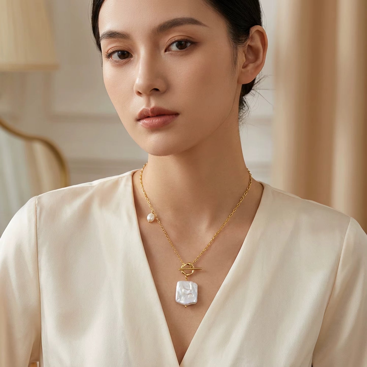 Square Baroque Pearl Pendant Necklace