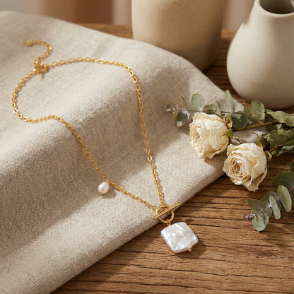 Square Baroque Pearl Pendant Necklace