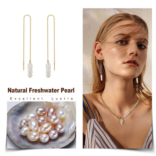 Threaded Pearl Dangle Earrings